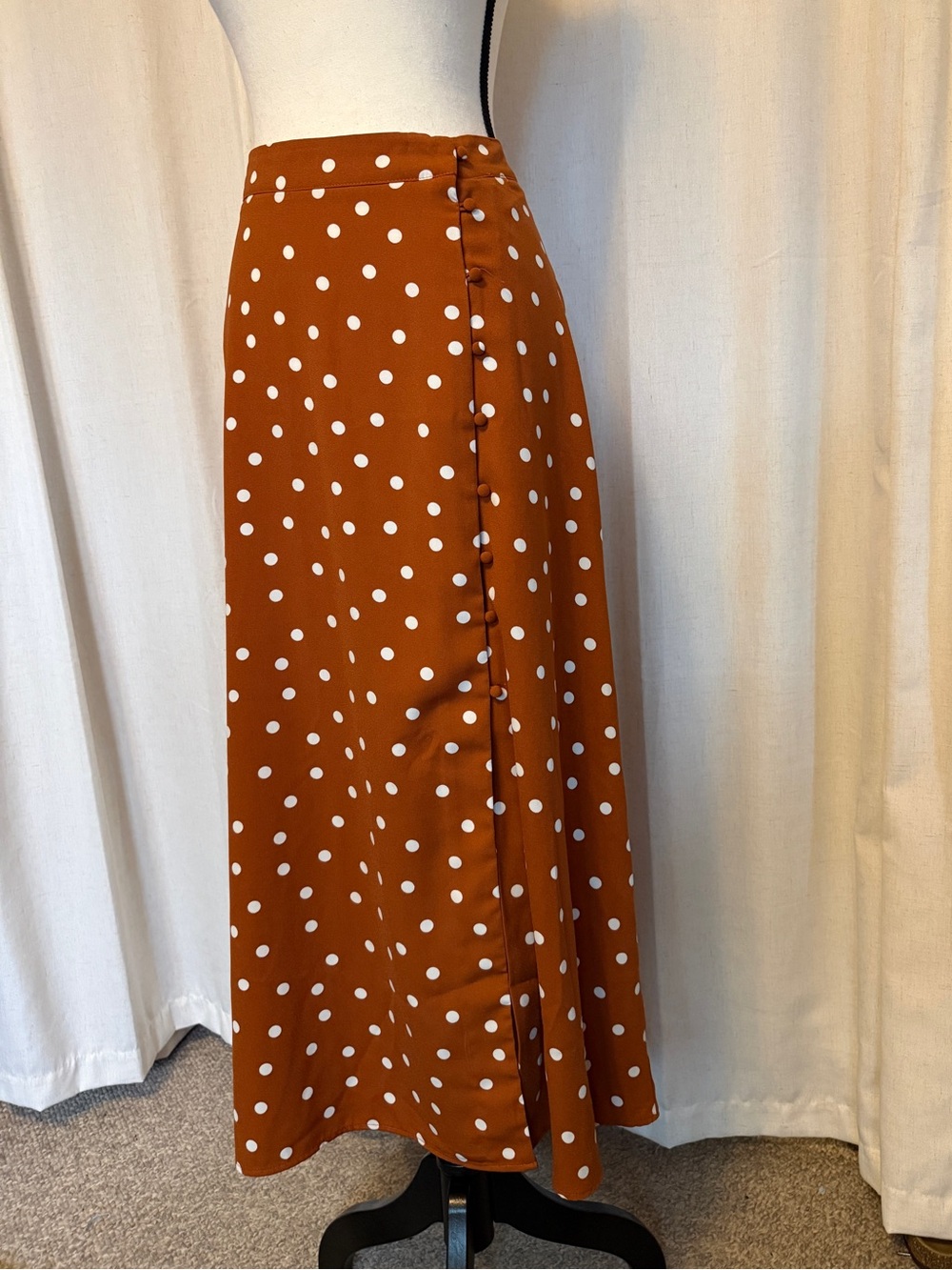a new day Rust Polka Dot Midi Skirt with Side Button Detail